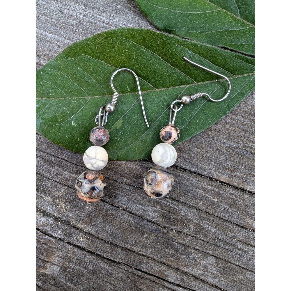 Vintage Leopard Skin Jasper Stone Dangle Earrings